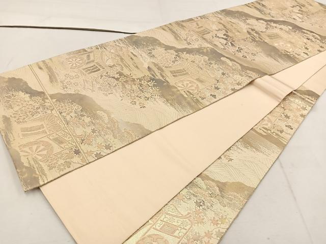 平和屋着物◎六通柄袋帯 御所車花文 金糸 正絹 逸品 BAAW1686mz