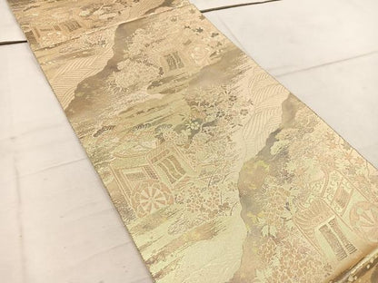 平和屋着物◎六通柄袋帯 御所車花文 金糸 正絹 逸品 BAAW1686mz