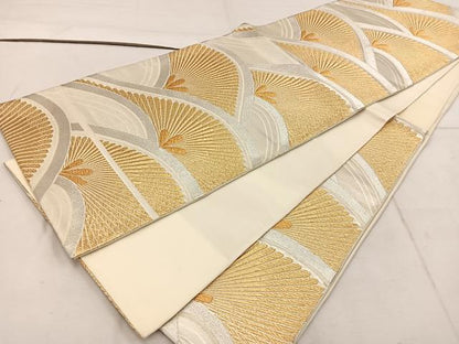 平和屋着物◎六通柄袋帯　流水菊文　金銀糸　正絹　逸品　BAAW1687mz