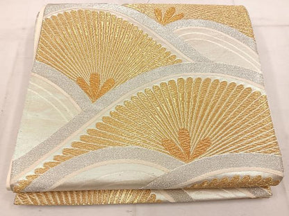 平和屋着物◎六通柄袋帯　流水菊文　金銀糸　正絹　逸品　BAAW1687mz