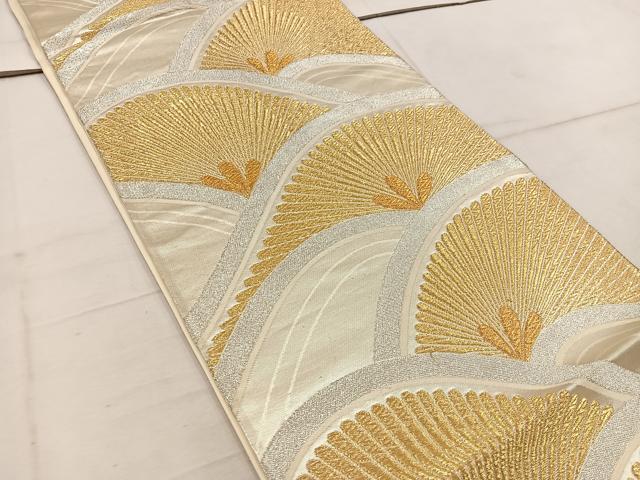 平和屋着物◎六通柄袋帯　流水菊文　金銀糸　正絹　逸品　BAAW1687mz