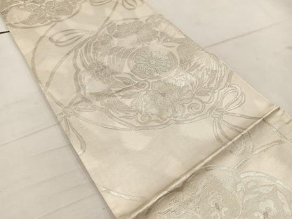平和屋着物◎六通柄袋帯　鏡裏花文　銀糸　正絹　逸品　BAAW1690mz