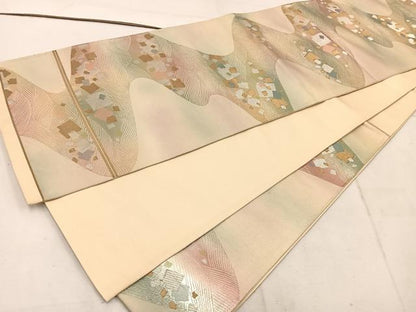 平和屋着物◎六通柄袋帯　色紙重ね流水文　金銀糸　正絹　逸品　BAAW1691mz