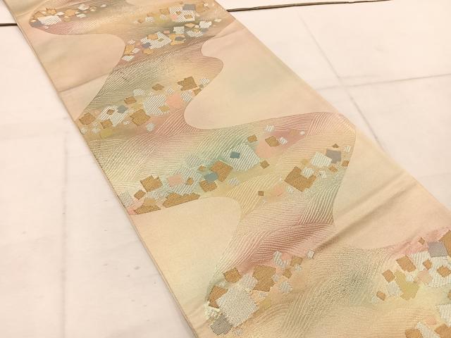 平和屋着物◎六通柄袋帯　色紙重ね流水文　金銀糸　正絹　逸品　BAAW1691mz