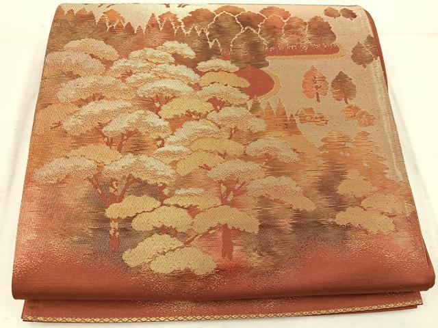 平和屋着物◎六通柄袋帯　遠山樹林文　金糸　正絹　逸品　BAAW1698mz