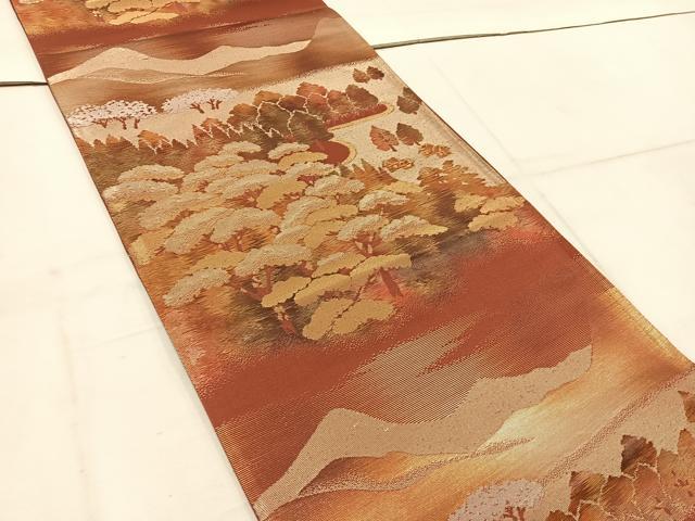 平和屋着物◎六通柄袋帯　遠山樹林文　金糸　正絹　逸品　BAAW1698mz