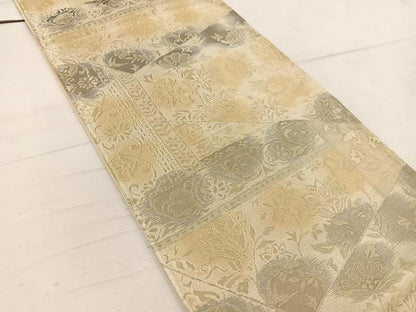 平和屋着物◎六通柄袋帯　枝花文　金銀糸　正絹　逸品　BAAW1701mz