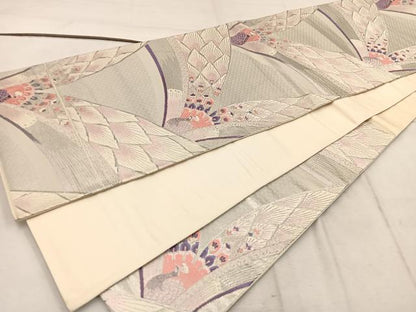 平和屋着物◎六通柄袋帯　唐織　孔雀　プラチナ参重織　正絹　逸品　BAAW1704mz