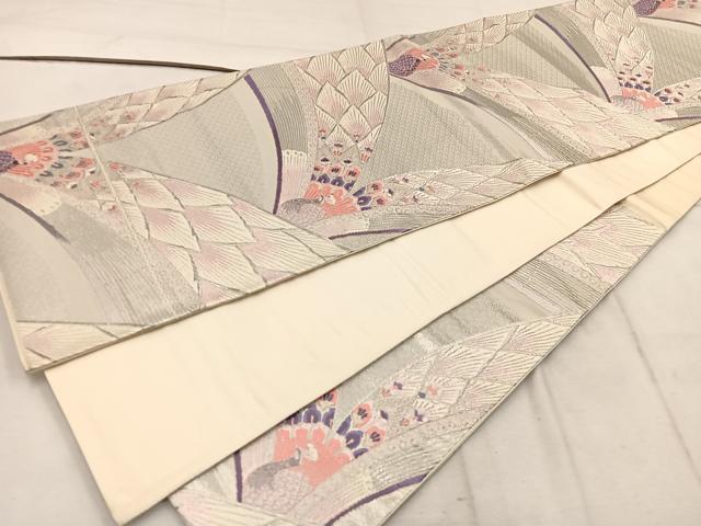 平和屋着物◎六通柄袋帯　唐織　孔雀　プラチナ参重織　正絹　逸品　BAAW1704mz