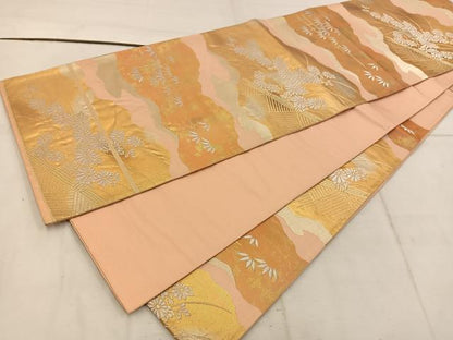 平和屋着物◎六通柄袋帯　菊花文　金銀糸　正絹　逸品　BAAW1705mz