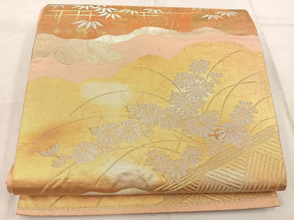 平和屋着物◎六通柄袋帯　菊花文　金銀糸　正絹　逸品　BAAW1705mz