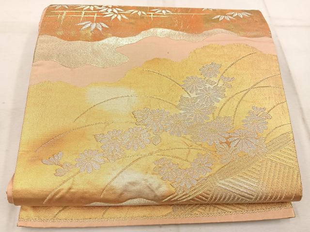 平和屋着物◎六通柄袋帯　菊花文　金銀糸　正絹　逸品　BAAW1705mz