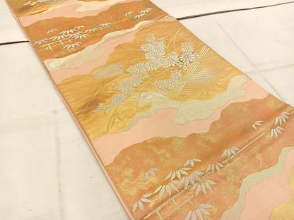 平和屋着物◎六通柄袋帯　菊花文　金銀糸　正絹　逸品　BAAW1705mz