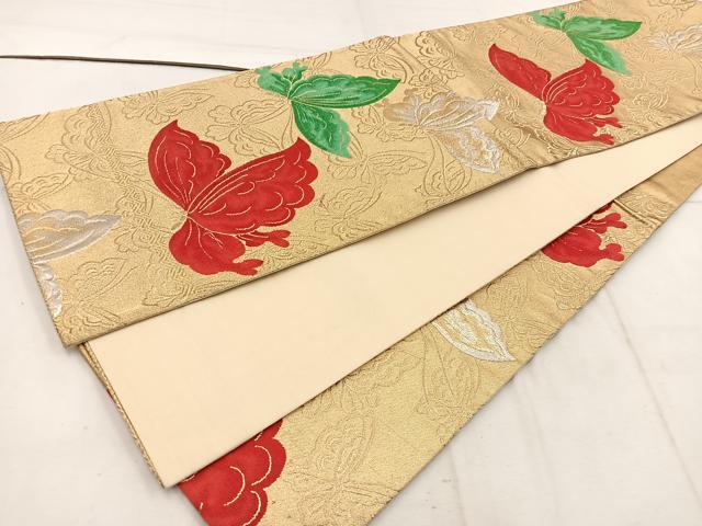平和屋着物◎六通柄袋帯　唐織　舞蝶文　金銀糸　正絹　逸品　BAAW1706mz