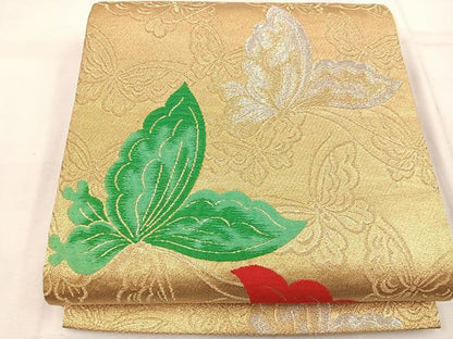 平和屋着物◎六通柄袋帯　唐織　舞蝶文　金銀糸　正絹　逸品　BAAW1706mz