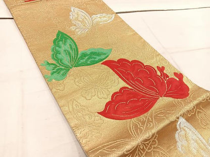 平和屋着物◎六通柄袋帯　唐織　舞蝶文　金銀糸　正絹　逸品　BAAW1706mz