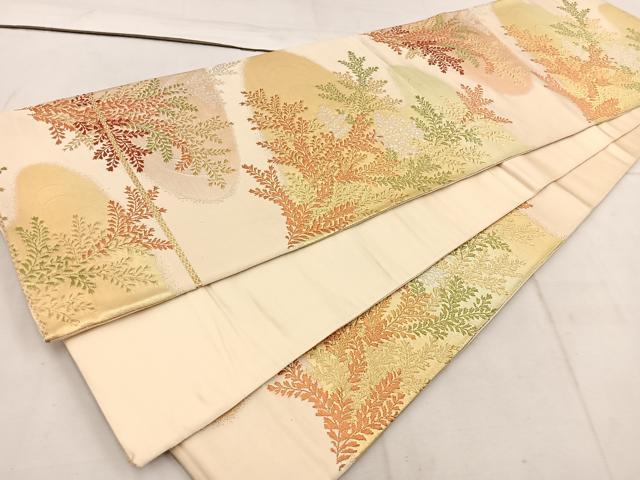 平和屋着物◎六通柄袋帯 草葉文 金銀糸 正絹 逸品 BAAW1708mz