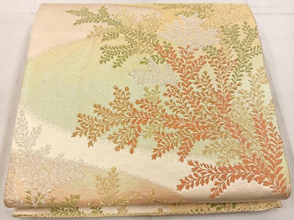 平和屋着物◎六通柄袋帯 草葉文 金銀糸 正絹 逸品 BAAW1708mz