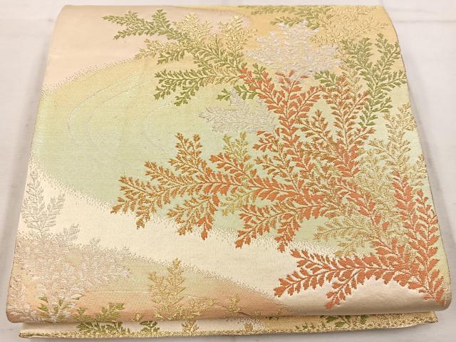 平和屋着物◎六通柄袋帯 草葉文 金銀糸 正絹 逸品 BAAW1708mz