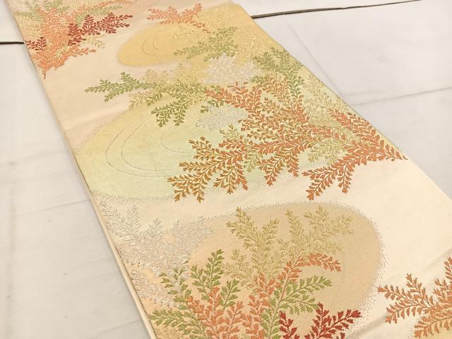 平和屋着物◎六通柄袋帯 草葉文 金銀糸 正絹 逸品 BAAW1708mz