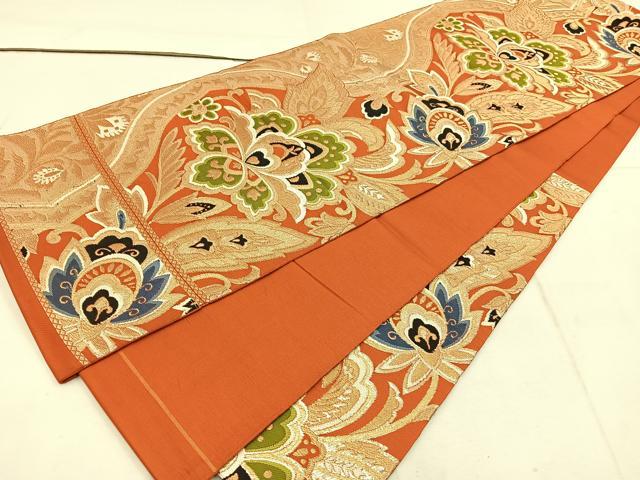 平和屋着物◎六通柄　本袋帯　更紗花文　金糸　正絹　逸品　BAAW1709mz