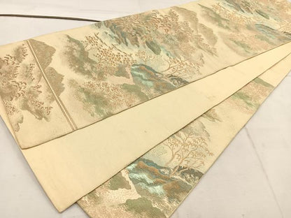 平和屋着物◎西陣　六通柄袋帯　遠山樹林文　金糸　正絹　逸品　BAAW1714mz