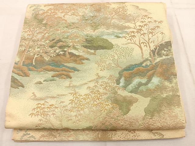平和屋着物◎西陣　六通柄袋帯　遠山樹林文　金糸　正絹　逸品　BAAW1714mz