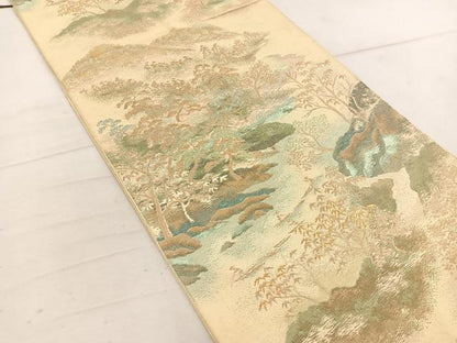 平和屋着物◎西陣　六通柄袋帯　遠山樹林文　金糸　正絹　逸品　BAAW1714mz