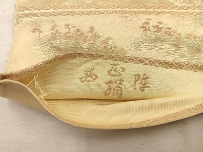 平和屋着物◎西陣　六通柄袋帯　遠山樹林文　金糸　正絹　逸品　BAAW1714mz