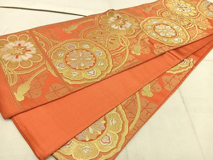 平和屋着物◎六通柄袋帯　鏡裏花文　金銀糸　正絹　逸品　BAAW1716mz