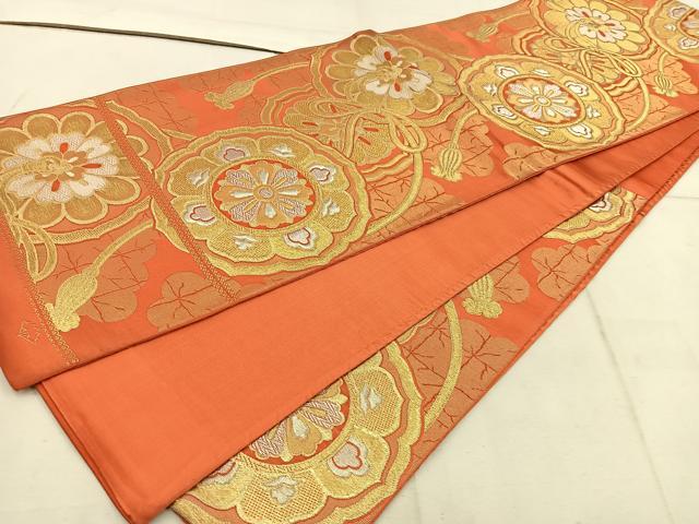 平和屋着物◎六通柄袋帯　鏡裏花文　金銀糸　正絹　逸品　BAAW1716mz