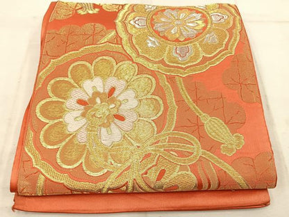 平和屋着物◎六通柄袋帯　鏡裏花文　金銀糸　正絹　逸品　BAAW1716mz