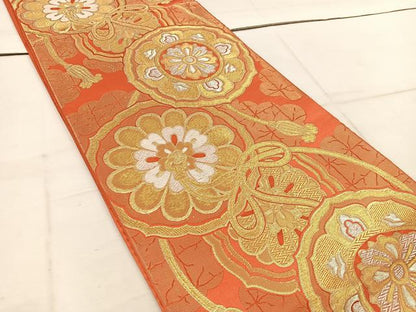 平和屋着物◎六通柄袋帯　鏡裏花文　金銀糸　正絹　逸品　BAAW1716mz