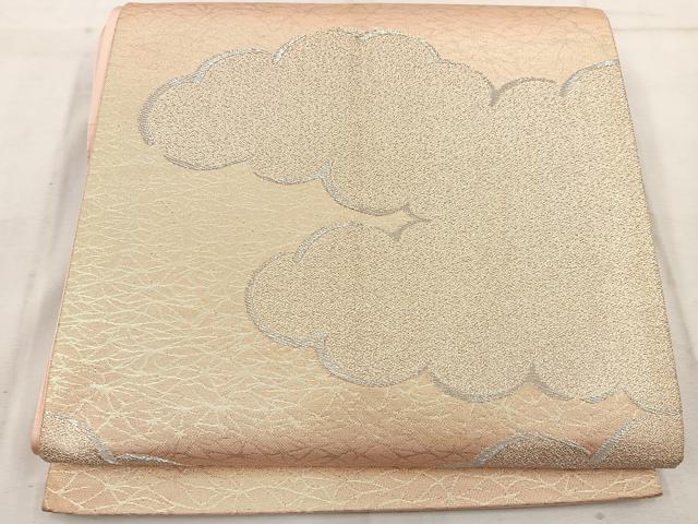 平和屋着物◎六通柄袋帯　雲重ね文　銀糸　正絹　逸品　BAAW1717mz