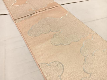 平和屋着物◎六通柄袋帯　雲重ね文　銀糸　正絹　逸品　BAAW1717mz