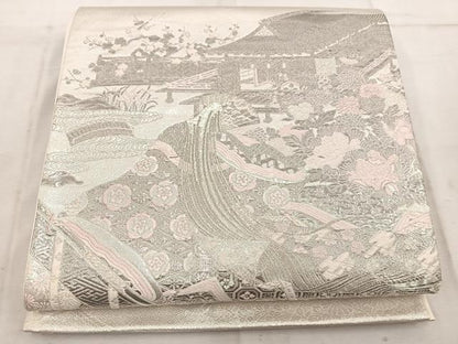 平和屋着物◎太鼓柄袋帯　唐織　薫香几帳式部図　銀糸　正絹　逸品　BAAW1728mz