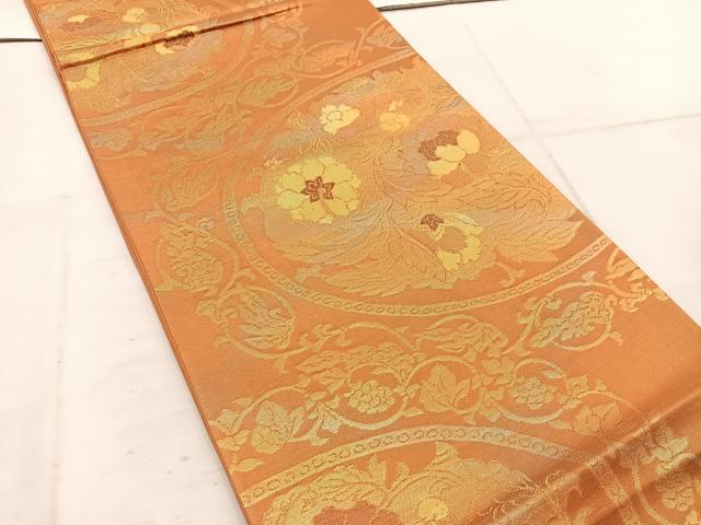 平和屋着物◎六通柄袋帯 草花丸文 金糸 正絹 逸品 BAAW1730mz