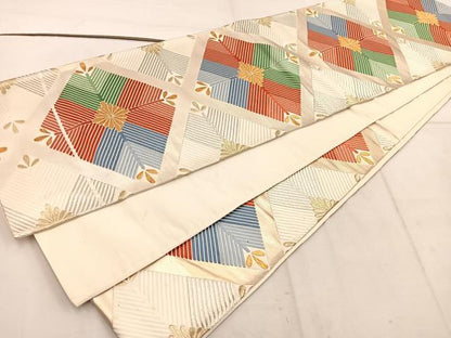 平和屋着物◎六通柄袋帯 唐織 菱花文 金銀糸 正絹 逸品 BAAW1731mz