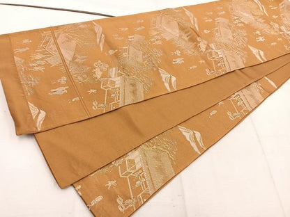 平和屋着物◎六通柄袋帯　人物風景文　金銀糸　正絹　逸品　BAAW1733mz
