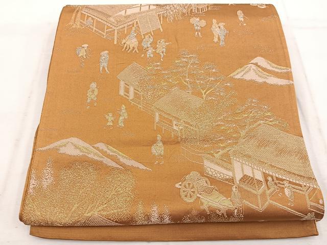 平和屋着物◎六通柄袋帯　人物風景文　金銀糸　正絹　逸品　BAAW1733mz