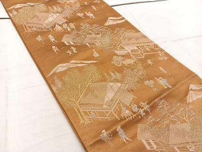 平和屋着物◎六通柄袋帯　人物風景文　金銀糸　正絹　逸品　BAAW1733mz