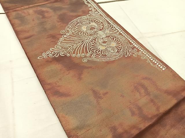平和屋着物◎六通柄袋帯 更紗花文 金銀糸 引箔 正絹 逸品 BAAW1737mz