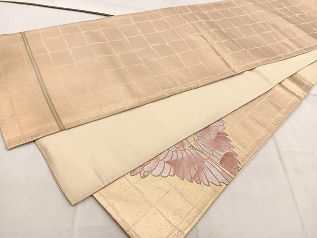 平和屋着物◎太鼓柄袋帯　双鶴　金糸　引箔　正絹　逸品　BAAW1742mz