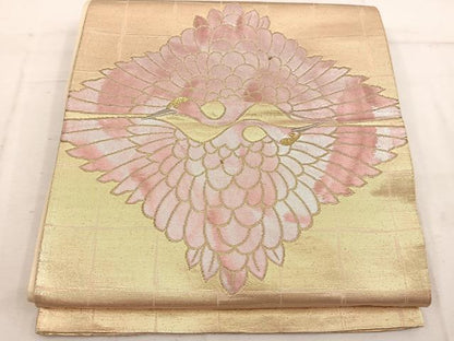 平和屋着物◎太鼓柄袋帯　双鶴　金糸　引箔　正絹　逸品　BAAW1742mz