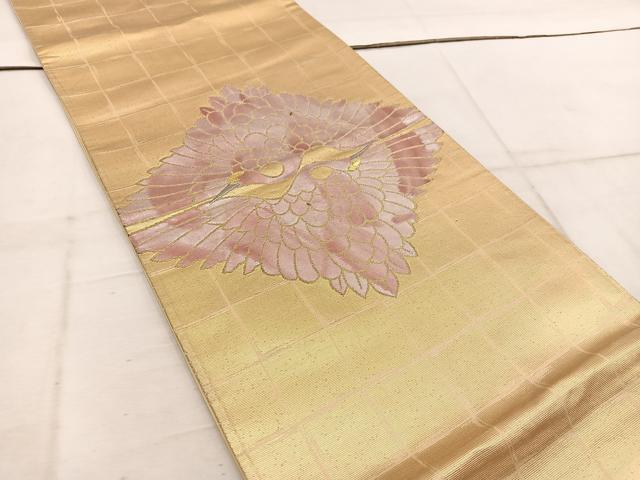 平和屋着物◎太鼓柄袋帯　双鶴　金糸　引箔　正絹　逸品　BAAW1742mz