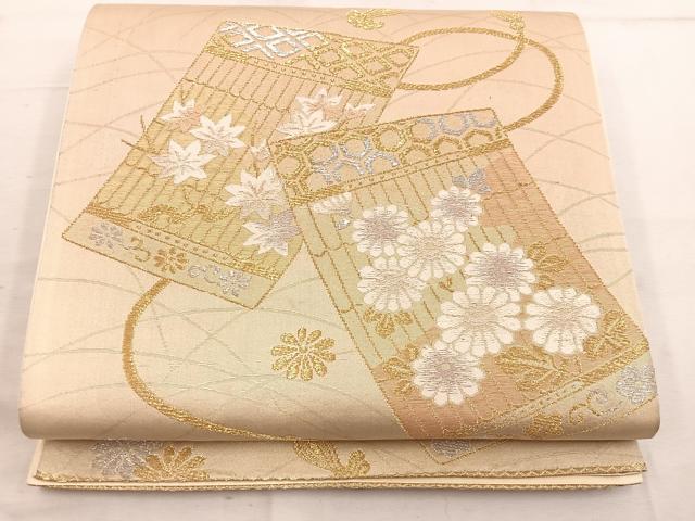平和屋着物◎六通柄袋帯 菊花文 金銀糸 正絹 逸品 BAAW1746mz