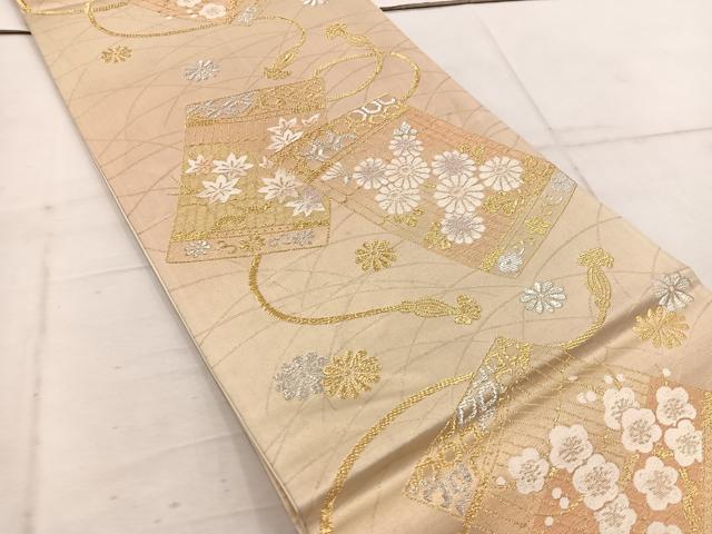 平和屋着物◎六通柄袋帯 菊花文 金銀糸 正絹 逸品 BAAW1746mz
