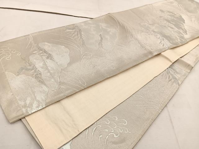 平和屋着物◎六通柄袋帯　立波松文　銀糸　正絹　逸品　BAAW1747mz