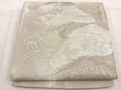 平和屋着物◎六通柄袋帯　立波松文　銀糸　正絹　逸品　BAAW1747mz