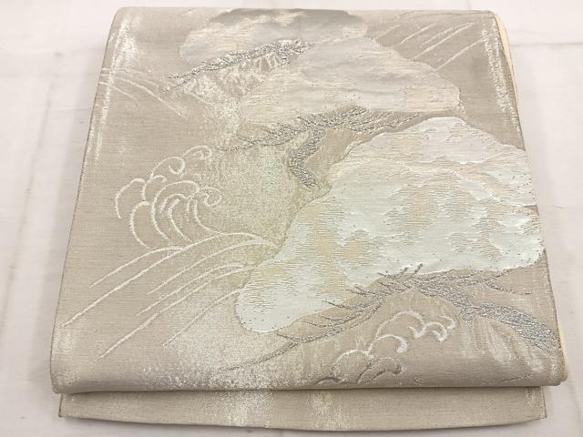 平和屋着物◎六通柄袋帯　立波松文　銀糸　正絹　逸品　BAAW1747mz